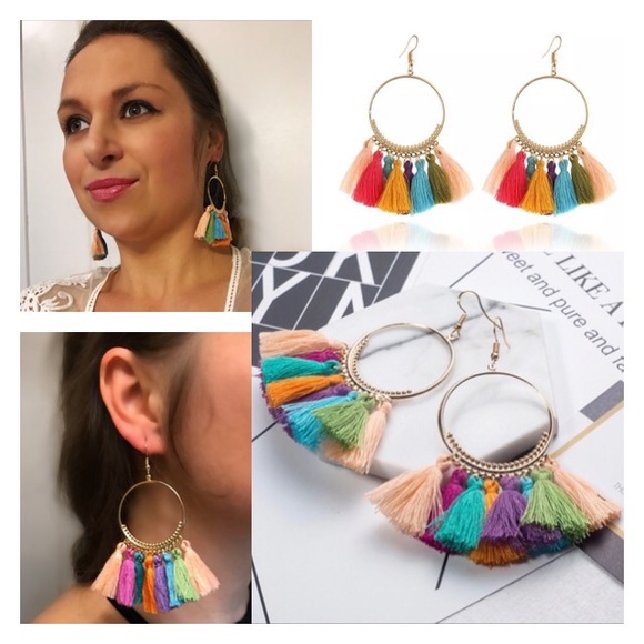 💙💎GRATEFUL💙MAKER💎💙 Jewelry - HP!🌈NEW💙💎BEAUTIFUL🌈COLORFUL TASSEL HOOPS💙GOLD